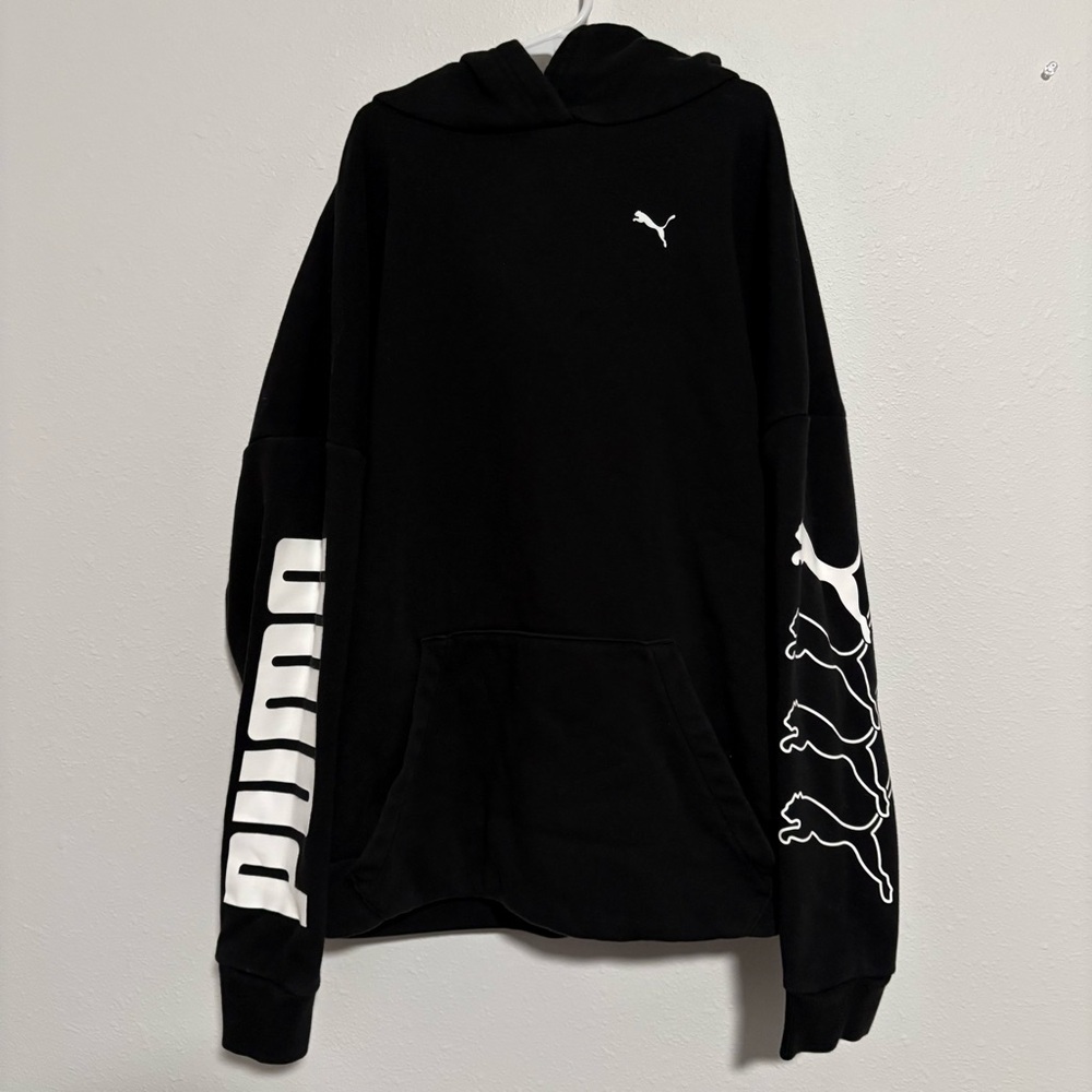 Puma Black Hoodie with White Logo and Sleeve Design